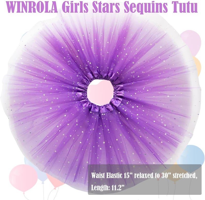 WINROLA Girls Stars Sequins Tutu Skirt Princess Ballet Dance Tutu Dress 3 Layered Halloween Christmas Tutu - Image 2